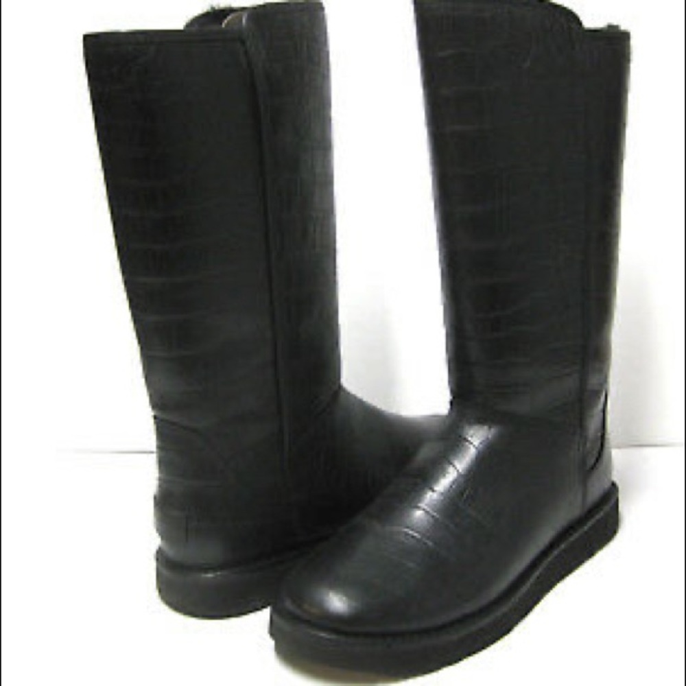 UGG Abree II Croc Leather Tall Black Boots Size 9